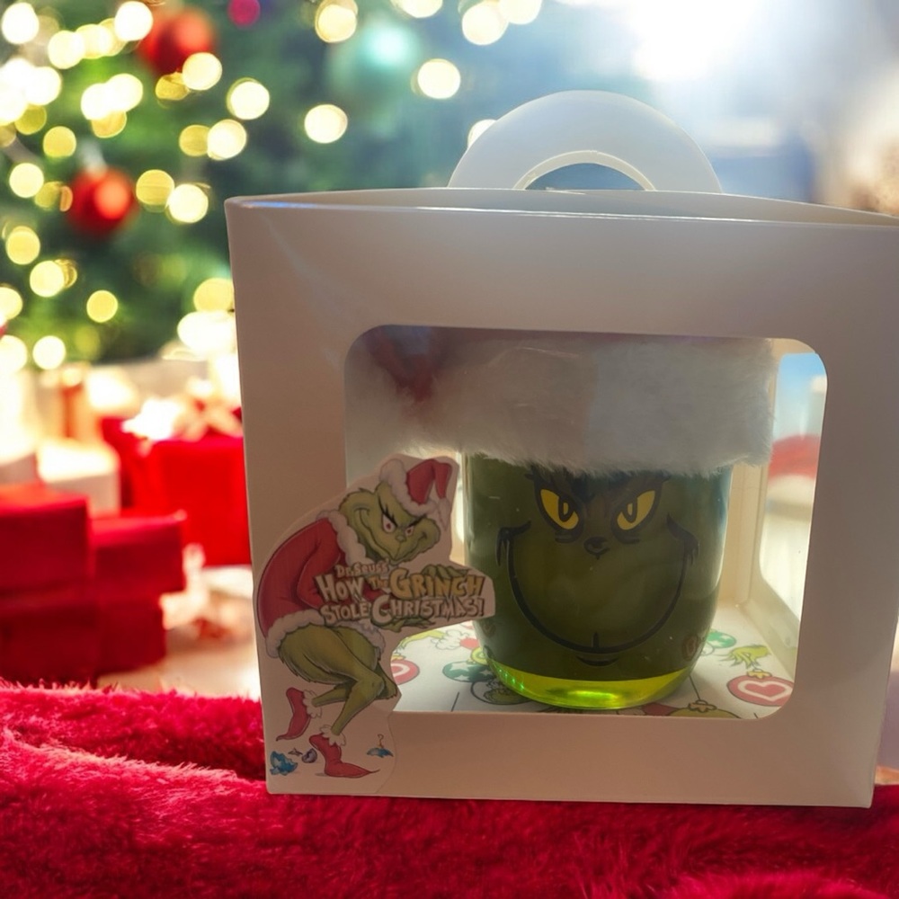 Festive Grinch Holiday Candle with Santa Hat